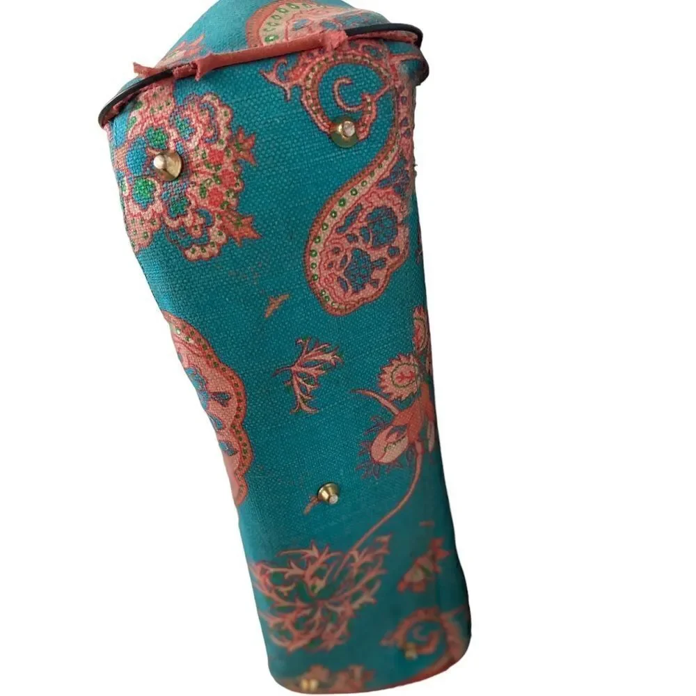 Buzz by Jane Fox Satchel Blue and Coral Paisley